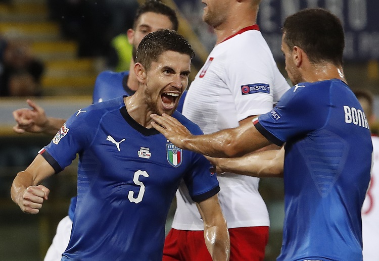Midfielder Jorginho commits an error that leads to Poland earning a goal before the first half ends of their UEFA Nations League opener