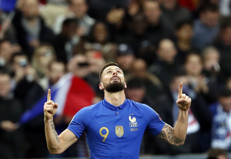 Olivier Giroud celebrates after his Euro 2020 goal materialised and give France a 4-0 win against Iceland