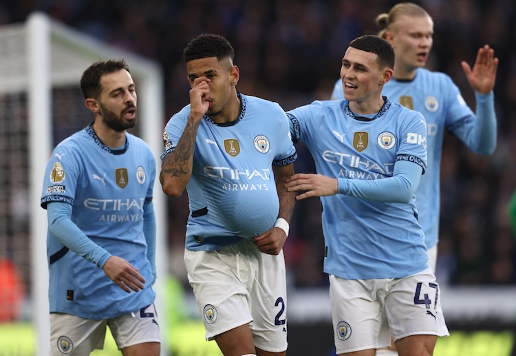 英超联赛 第22分钟,萨维尼奥打破僵局,打进曼城生涯首球